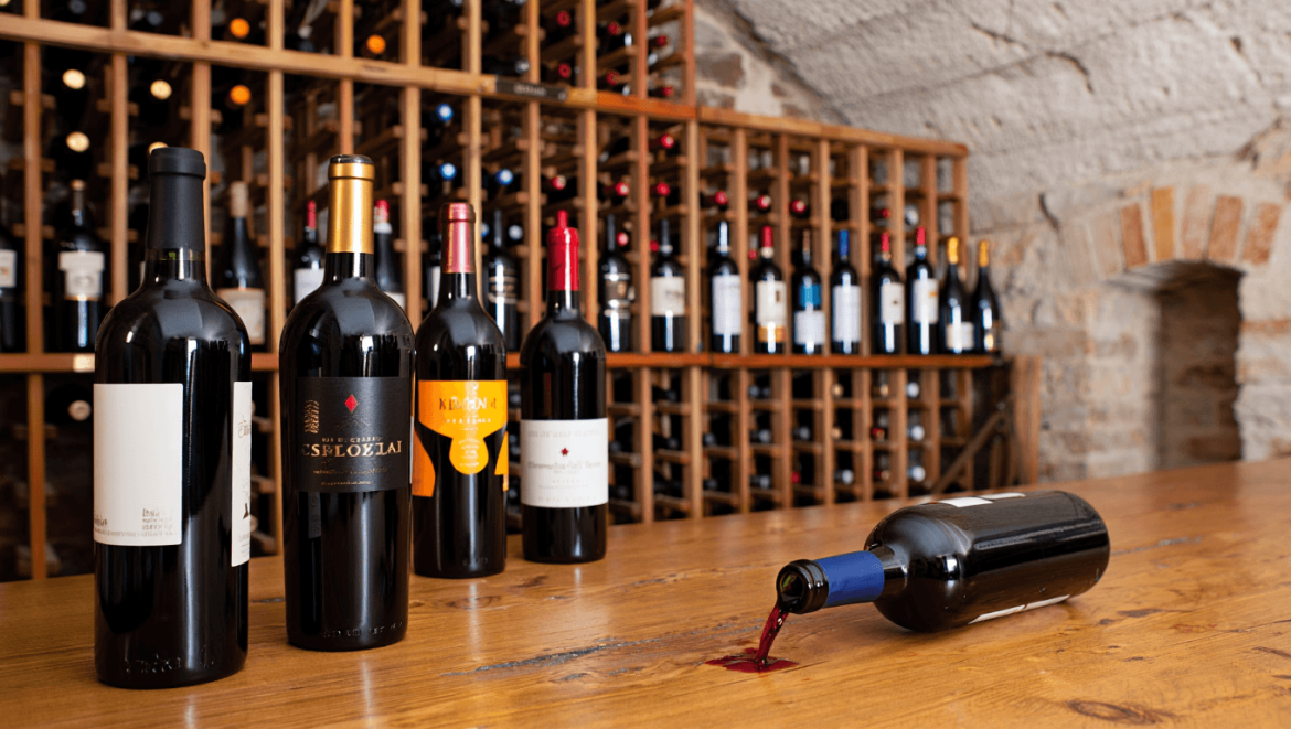 Aménagement cave à vin naturelle en sous-sol avec murs en pierres et casiers en bois massif - Design intérieur par Atelier Anaka Grenoble.